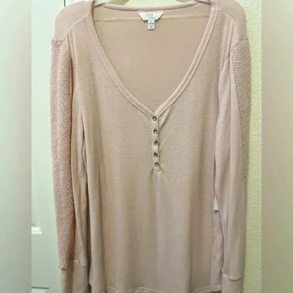 Time and Tru Light pink long sleeve shirt knitted sleeves size L
